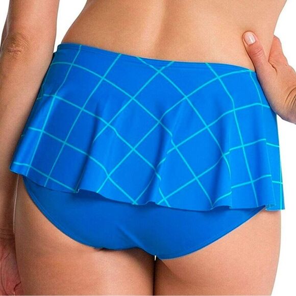 NWT Spanx Blue Flirty Skirted Swim Bikini Bottom. Size 12. ruffle swimsuit New - Picture 2 of 9